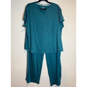 Midnight Pajama Set Womens XL Teal Blue Slub Knit Top and Pants Loungewear NEW